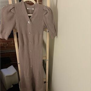 Snidel Beige Ribbed Button-Up Dress